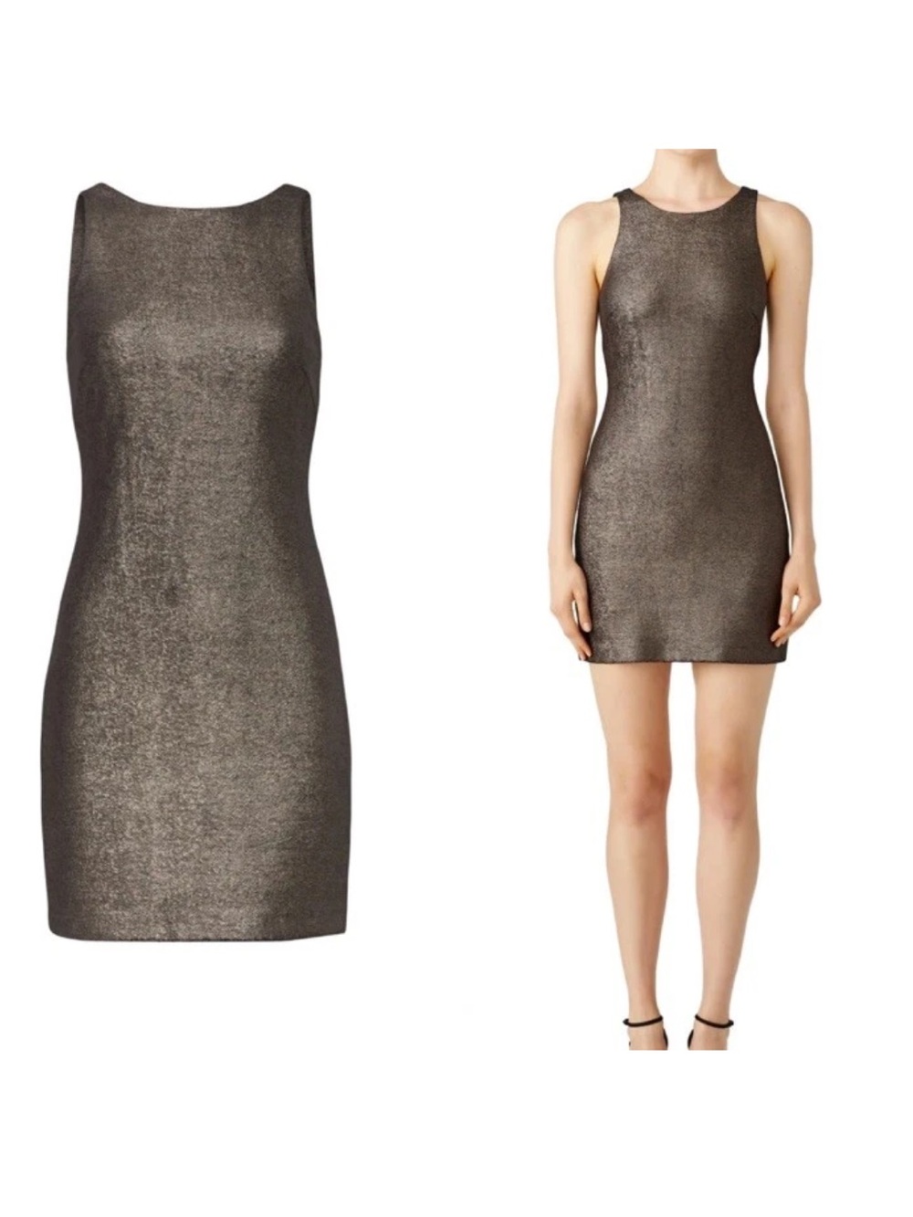 Halston Heritage Metallic Bronze Sheath Mini Dress XS damaged